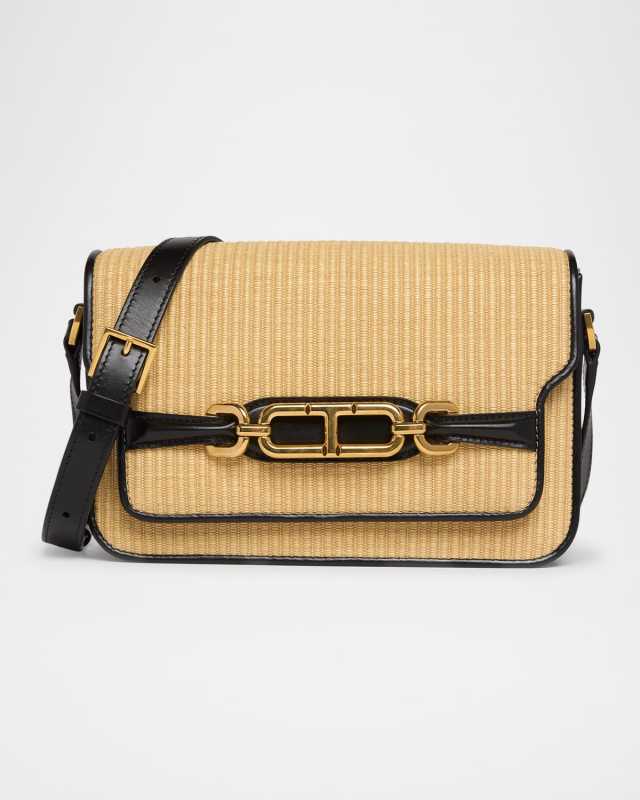 Small Shoulder Bag in Raffia Cotton and Leather